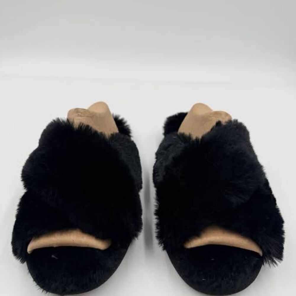 Stars Above Black Faux Fur Slippers Size 7/8